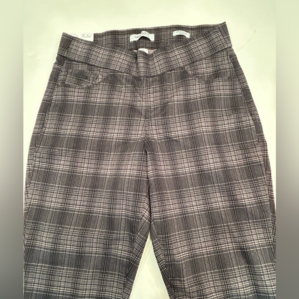 Nine West Women's Black Plaid Pants Heidi pull on skinny pants stretch size 4